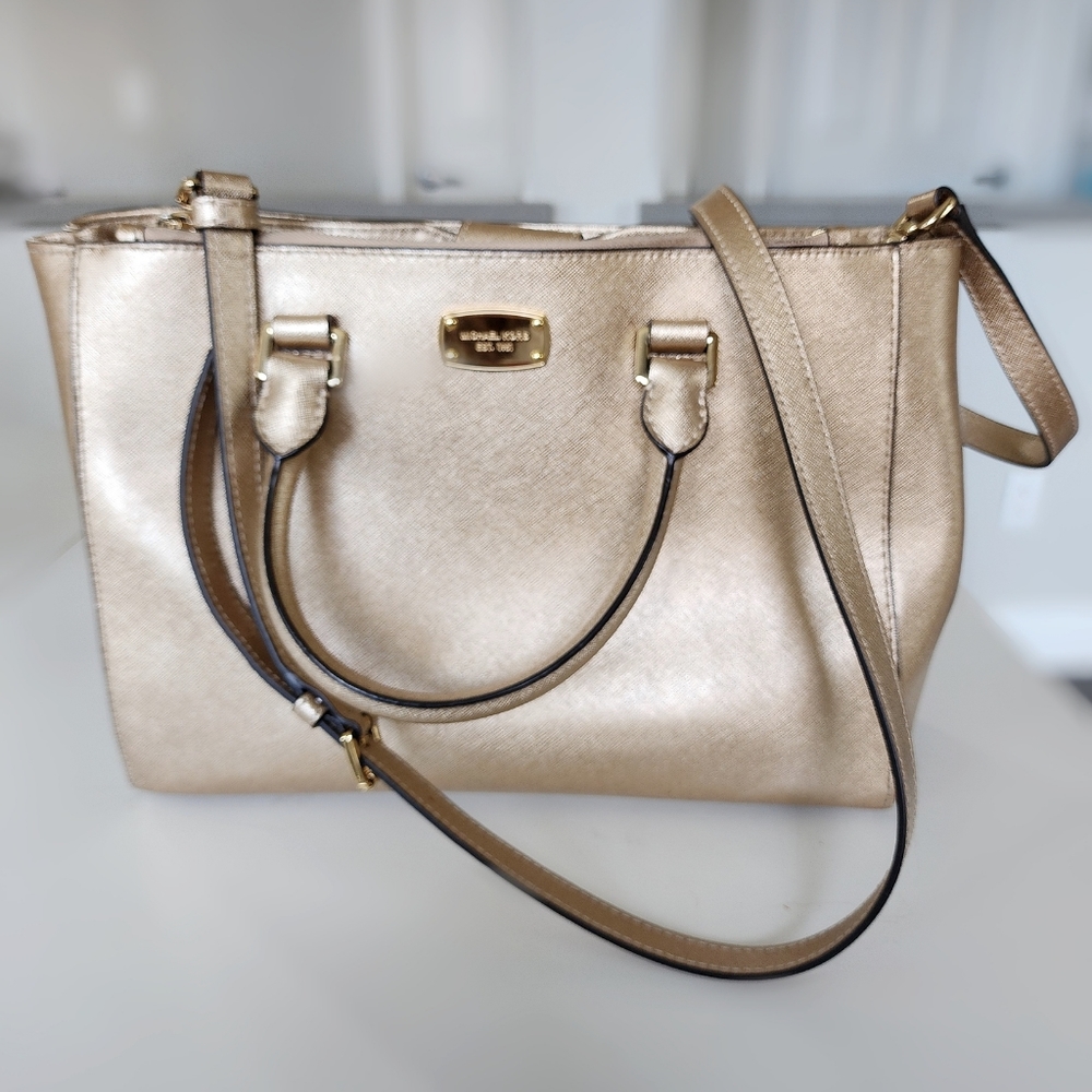 Michael Kors Gold Saffiano Leather Jet Set Tote Purse